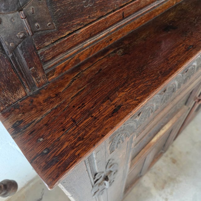 English 17th-Century Carved Oak Court Cupboard For Sale - Image 17 of 18