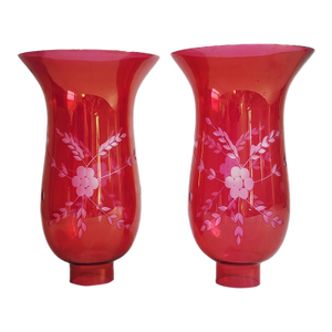Cranberry Glass Uricane Lamp Shades-a Pair