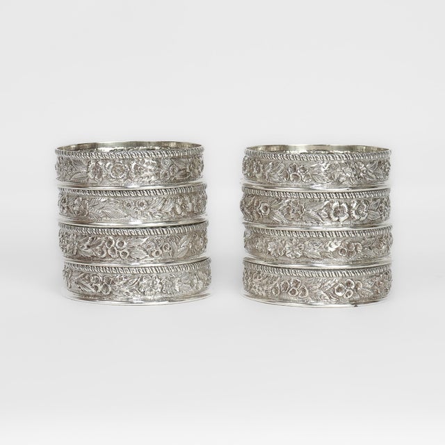 Antique Set of 8 S. Kirk & Son Repousse Sterling Silver & Cut Glass Coasters For Sale - Image 4 of 18