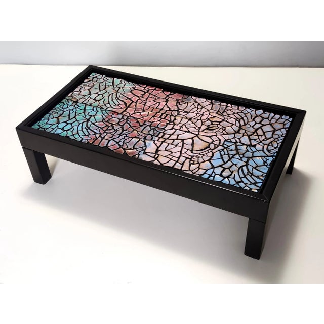 Postmodern Vintage Rectangular Lacquered Beach Coffee Table with Colorful Plaster Relief, 1980s For Sale - Image 3 of 12
