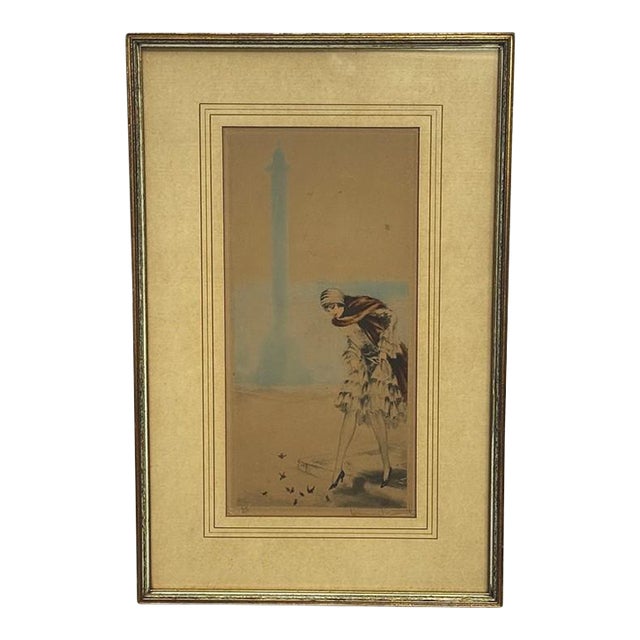 Louis Icart c.1920 Signed Parisian Art Deco Etching Print W Aquatint, "Place Vendôme", #302/500 W Blind Stamp, All Original For Sale