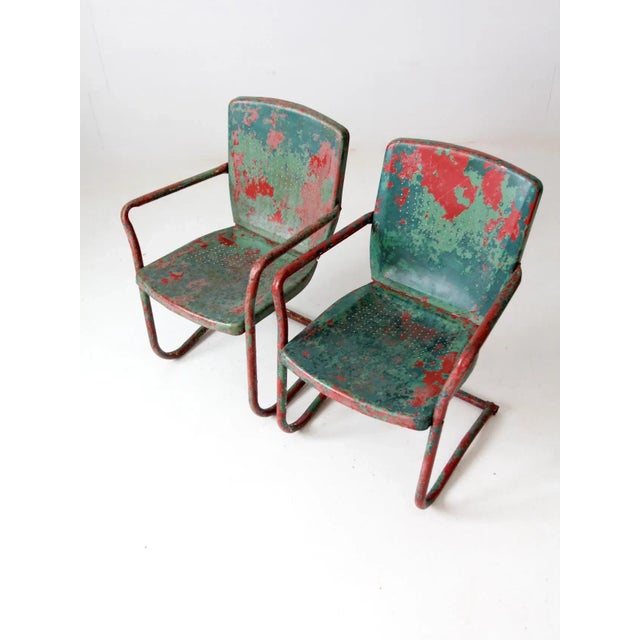 Metal Mid-Century Metal Patio Chairs - A Pair For Sale - Image 7 of 11