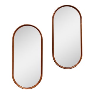Danish Modern Teak Style Oval Wall Mirrors - a Pair For Sale