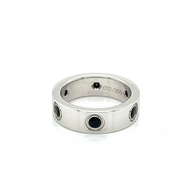 Contemporary Cartier Love Blue Sapphire Limited Edition 18k White Gold Ring W/Cert Size Us 4.5 Eu 49 For Sale - Image 3 of 6