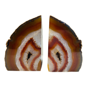 Dark Amber, Brown and Crystal Geode Bookends