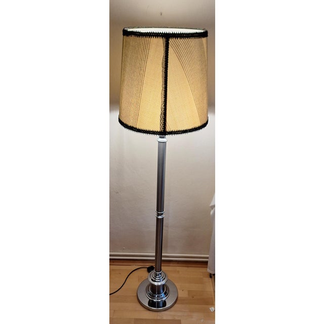 Vintage Floor Lamp with Chrome-Plated Metal Base and Fabric Shade by Lamplove, 1970s For Sale - Image 3 of 10