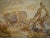 Unusual watercolor piece depicting a farm worker in soft natural earth-tones with a plow pulled by an oxen team tilling...
