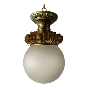 Bronze Ceiling Light - Antique Cast Bronze With Etched Glass Globe Shade