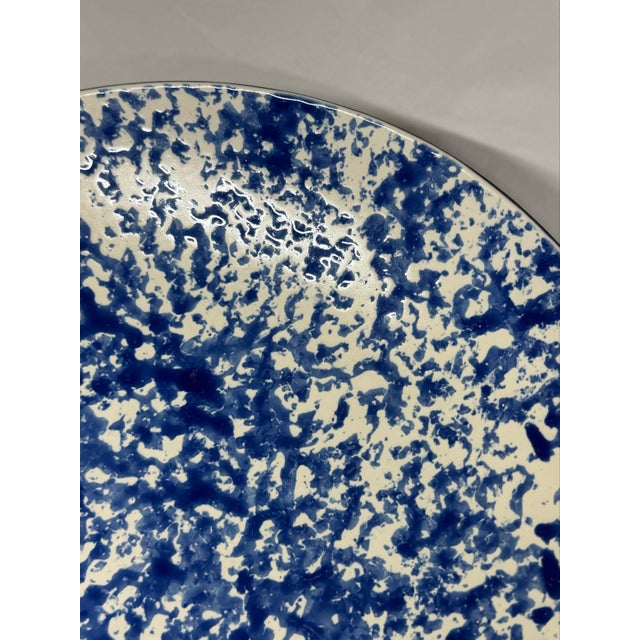 French Revol France Collector’s Edition Hand Painted Blue Cream Spongeware Pottery Bowl For Sale - Image 3 of 10