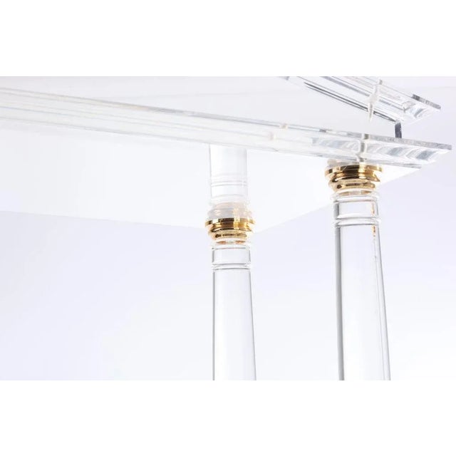 Late 20th Century Neoclassic Modern Lucite and Brass Etagere For Sale - Image 5 of 8
