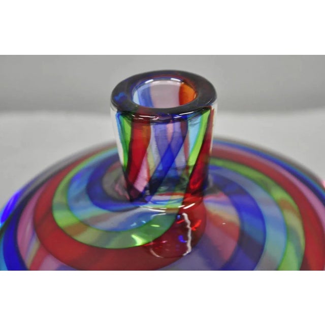 Vintage Mid Century Modern Italian Murano Style Rainbow Swirl Glass Vase For Sale - Image 4 of 9