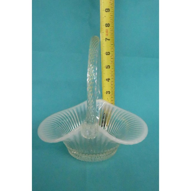 Mid-Century Modern Fenton Twisted Handle Ribbed Opalescent White Glass Brides Basket Vase For Sale - Image 3 of 11