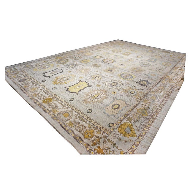 Gold 21st Century Turkish Oushak 17X22 Gold, Slate Blue & Gray Handmade Area Rug #1144123 For Sale - Image 8 of 12