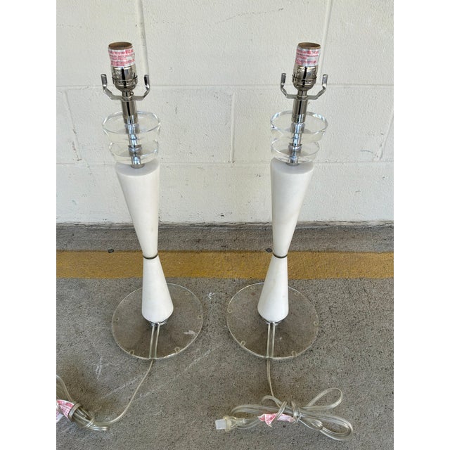 Currey & Company Currey & Co Modern White Marble & Glass Lamps - Pair. For Sale - Image 4 of 5