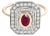 Art Deco Ruby Halo Diamond Ring in 14k Gold Size 5.5 For Sale