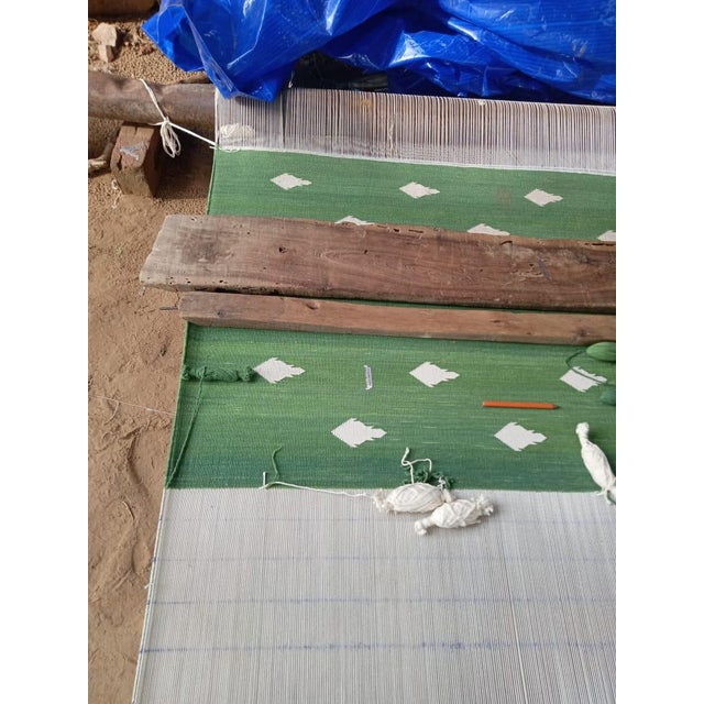 Handmade Cotton Fleur Rug, Forest Green and White Dhurrie - 14'x16' For Sale - Image 14 of 16