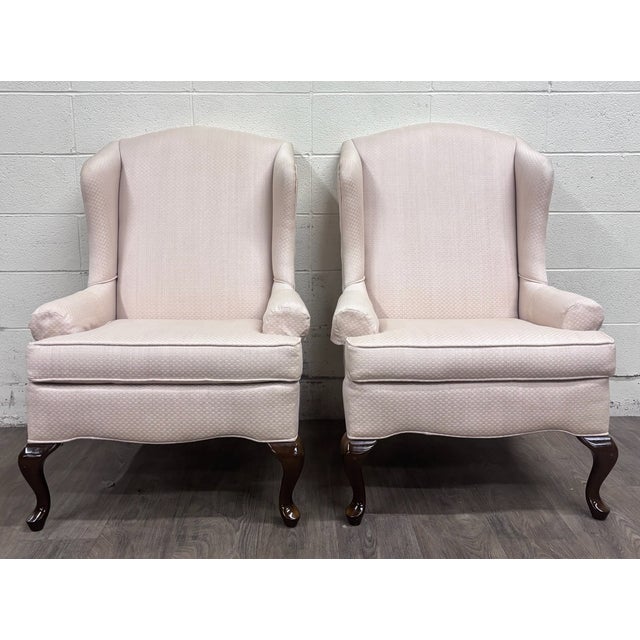 Wood Vintage Charles Custom Furniture High Back Wingback Chairs - Pair For Sale - Image 7 of 13