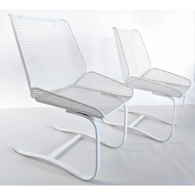 John Salterini 1960s Mid-Century Modern Metal Mesh Cantilever Bouncer Patio Chairs - a Pair, Attributed For Sale - Image 4 of 12