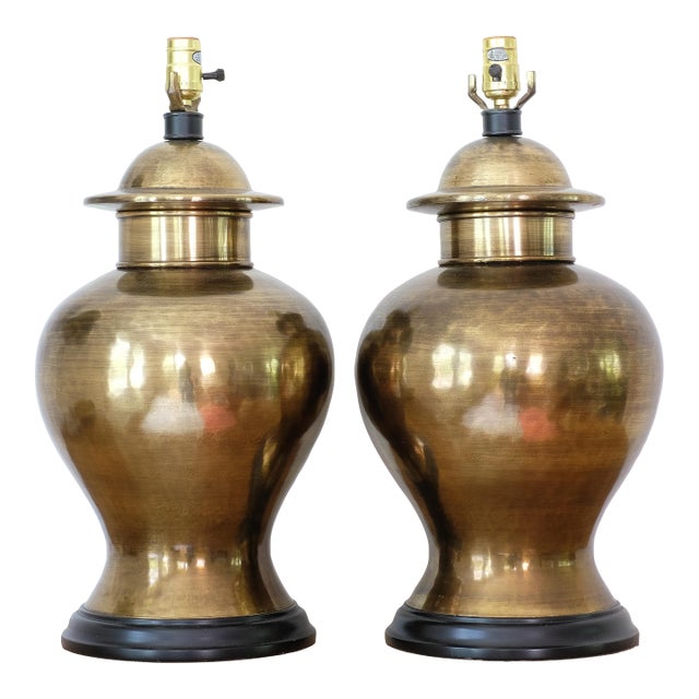 Vintage Brass Ginger Jar Lamps - a Pair For Sale