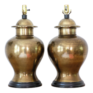 Vintage Brass Ginger Jar Lamps - a Pair