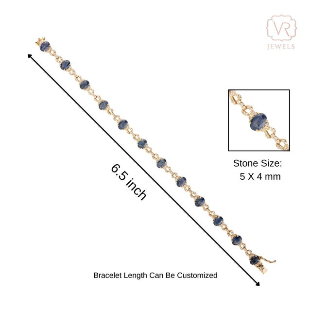 6.54Ct Oval Cut Blue Sapphire & Diamond Vintage 14k Gold Link Bracelet For Sale - Image 9 of 14