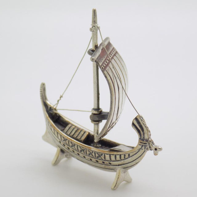 1980s Vintage Italian Handmade Silver Ship Figurine, 1980s For Sale - Image 5 of 12