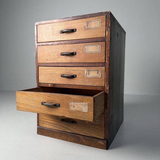 Wood Japanese Archive Cabinet with 5 Drawers, 1930s For Sale - Image 7 of 15