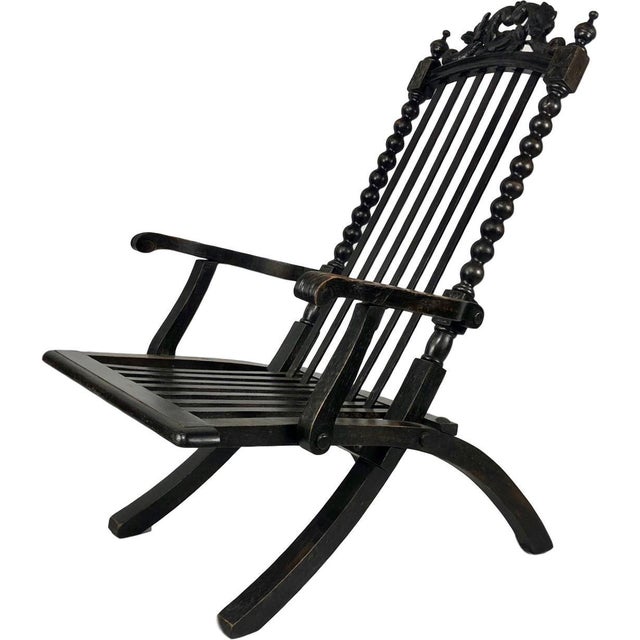 Italian Ebonized Oak Folding Armchair, 1800s For Sale - Image 15 of 15