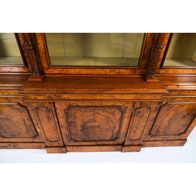 Wood Antique Victorian Burr Walnut Breakfront Bookcase, 1800s For Sale - Image 7 of 18