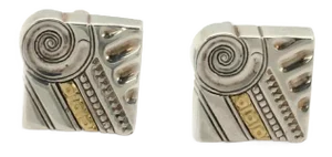 Lagos Caviar Sterling 18k Yellow Gold Fancy Design Square Top Stud Cufflinks - 2 Pieces