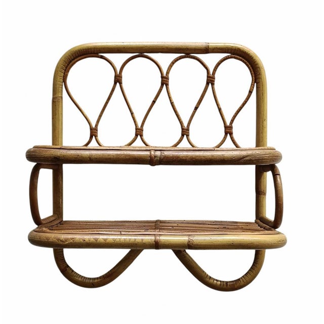 Wood Hand-Crafted Rattan and Bamboo Wall Shelf, Italy, 1960s For Sale - Image 7 of 7