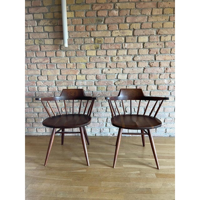 Wood Vintage Captains Chairs in Walnut by George Nakashima for Nakashima Studio, 1960s, Set of 2 For Sale - Image 7 of 7