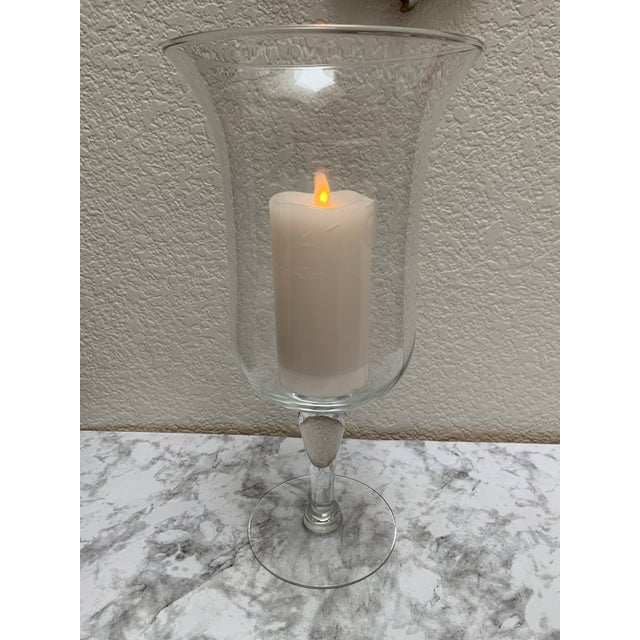 English Vintage Large Etched Glass Hurricane Vessel or Vase For Sale - Image 3 of 11