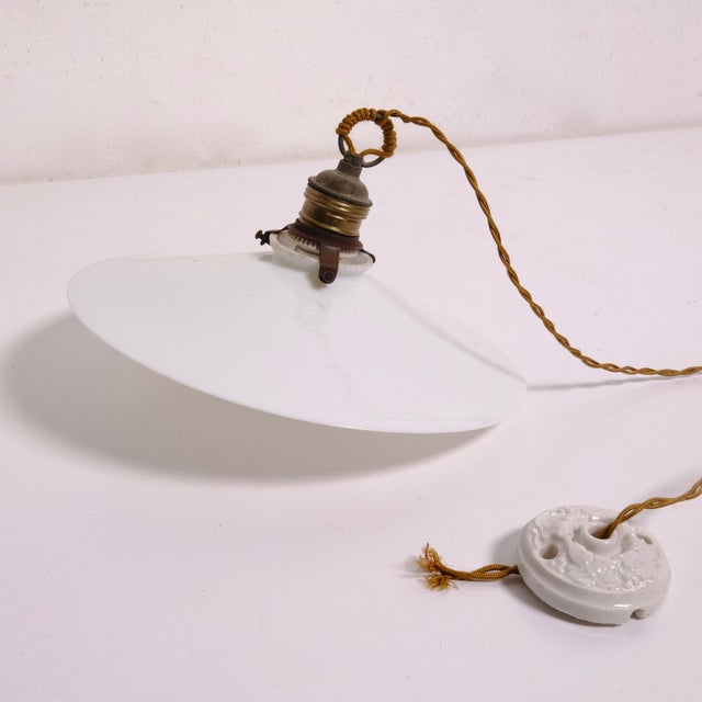Vintage Pendant Lamp with White Milk Glass Lampshade, 1930s For Sale - Image 5 of 15