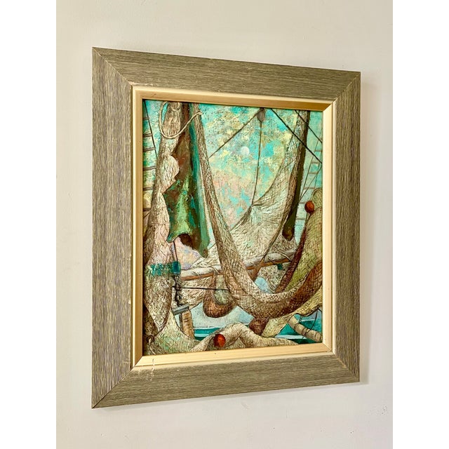 Textile Fishing Nets by Listed, 20th C. American Artist, Elizabeth Saltonstall, Signed & Framed For Sale - Image 7 of 12