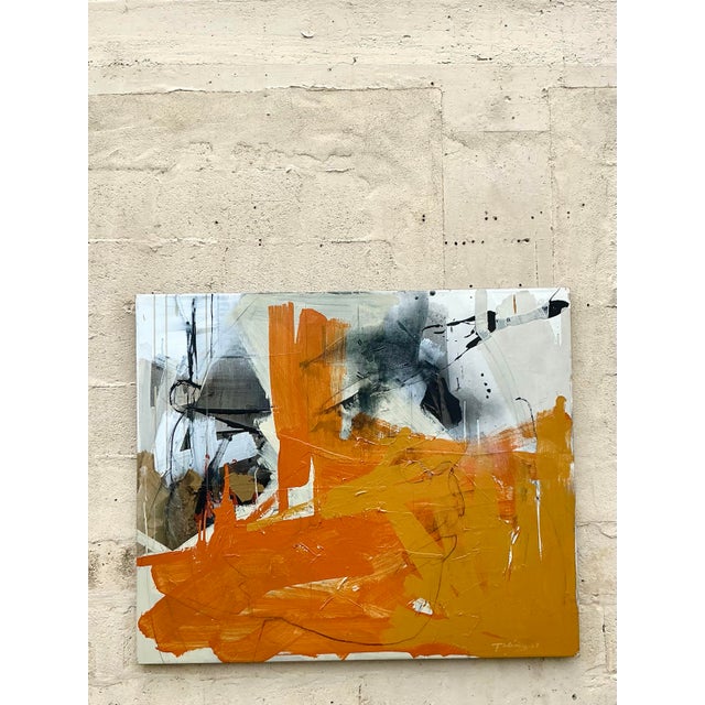 Vintage Boho Abstract Oil on Canvas For Sale In West Palm - Image 6 of 9