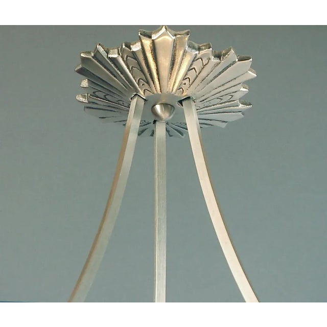 Art Deco 1920s French Lighting Bowl in the Muller Style, Frosted Glass With Brushed Nickel Plated Hardware For Sale - Image 3 of 4