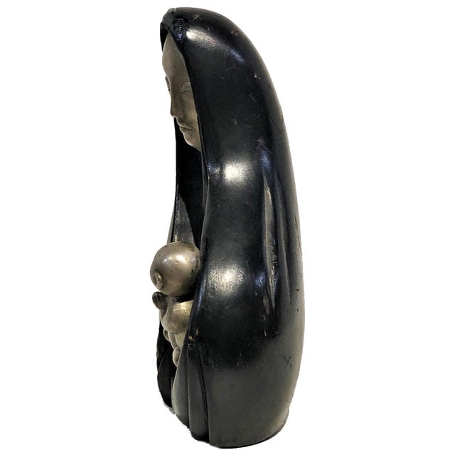Rena Rosenthal, Madonna & Child, Art Deco Wood & Metal Sculpture, ca. 1920’s For Sale - Image 11 of 12