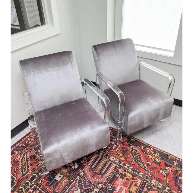 Lucite Velvet Lounge Chairs, a Pair For Sale - Image 12 of 12