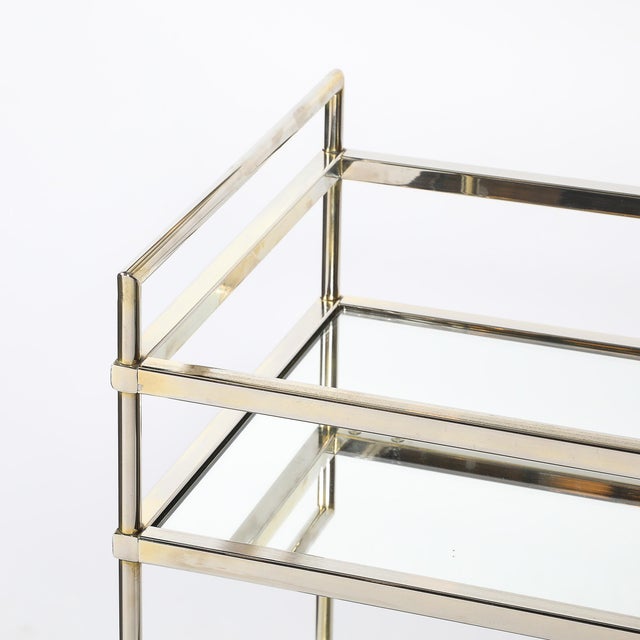Mid-Century Modern Two-Tier Bar Cart in Antiqued Nickel Finish For Sale In New York - Image 6 of 18