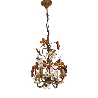 Italian Flower Pendant Light in Amber and Clear Glass, 1950s For Sale