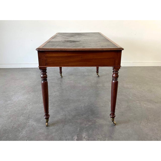 Antique Mahogany Leather Top Partner Style Writing Desk For Sale - Image 9 of 16