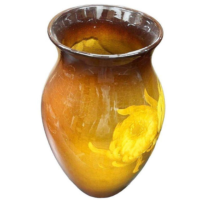 1900 - 1909 Rockwood Style Earthernware Hand Painted Pottery Vase W/ Chrysanthemums, C 1900 For Sale - Image 5 of 10