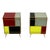 Pair of single-door bedside tables, entirely handmade, wooden frame covered in stained glass, trim, handles, and feet in...
