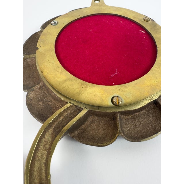 Brass Vintage Brass Floral Hand Mirror With Red Glass Cabochons, Art Nouveau Style For Sale - Image 8 of 13