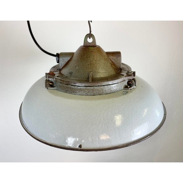 Mid-Century Modern Industrial Factory Pendant Lamp in Cast Iron and Grey Enamel from Zaos, 1960s For Sale - Image 3 of 16