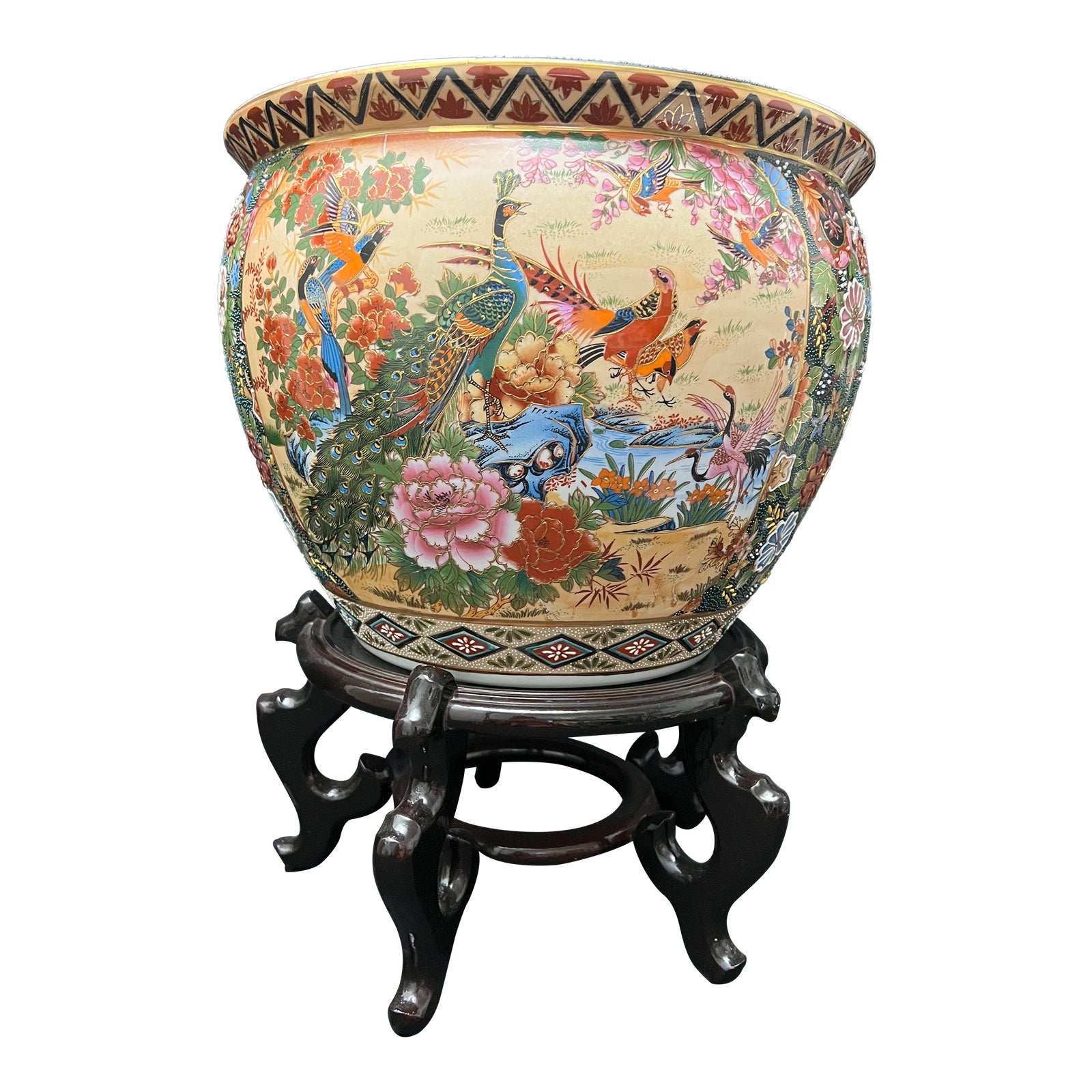 Vintage Hand Painted Embellishment Chinese Satsuma Style Decorative Koi