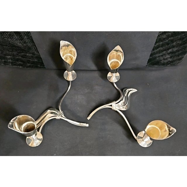 VTG Hans Jensen Silverplate Calla Lily Taper Candle Holders Denmark For Sale - Image 10 of 11