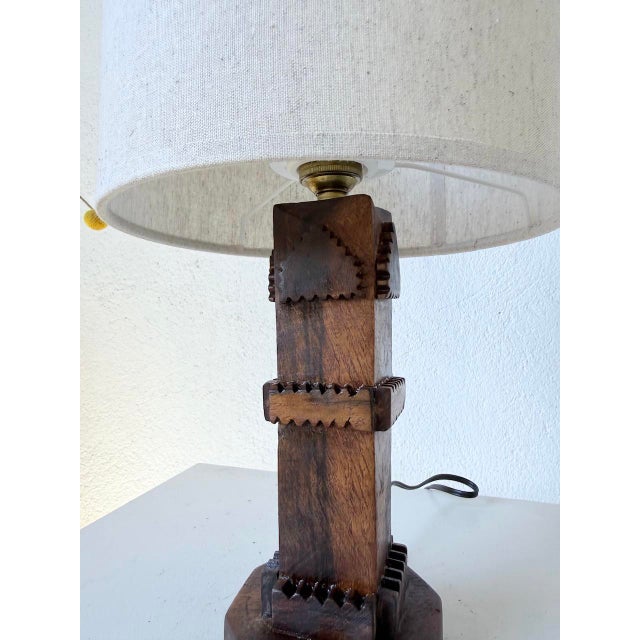 Wood Brutalist Oak Table Lamp, 1950s For Sale - Image 7 of 18