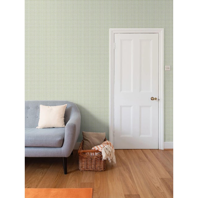 2020s Austen Gingham Small Check Removable Wallpaper – Thyme Green Double Roll For Sale - Image 5 of 7